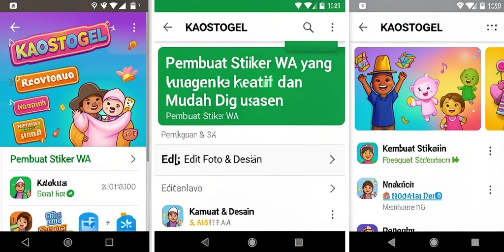 Antarmuka KAOSTOGEL untuk membuat stiker WhatsApp yang menarik.