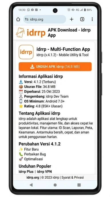 Tampilan halaman APK idrrp
